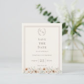 Ivory taupe monogram floral wedding Save the Date (Staand voorkant)