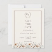 Ivory taupe monogram floral wedding Save the Date (Voorkant)