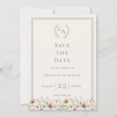 Ivory taupe monogram floral wreath wedding save the date (Voorkant)