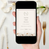 Ivory taupe monogram floral wreath wedding save the date