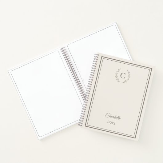 Ivory taupe Monogram Personalized Quiet Luxury Notitieboek (Binnen)