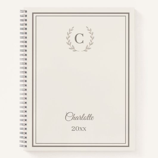 Ivory taupe Monogram Personalized Quiet Luxury Notitieboek (Voorkant)