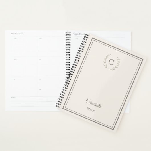 Ivory taupe Monogram Personalized Quiet Luxury Planner (Display)