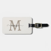 Ivory Taupe Monogram Script Naam Alleen Telefoon Bagagelabel (Voorkant horizontaal)