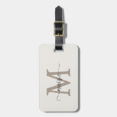 Ivory Taupe Monogram Script Naam Alleen Telefoon Bagagelabel (Voorkant verticaal)
