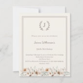 Ivory taupe monogram wreath birthday invitation (Voorkant)