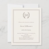 Ivory taupe monogram wreath birthday invitation (Voorkant)