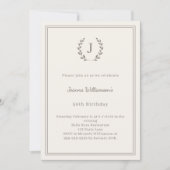 Ivory taupe monogram wreath minimalist birthday kaart (Voorkant)