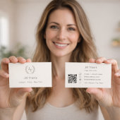 Ivory taupe monogram wreath modern minimalst QR Visitekaartje