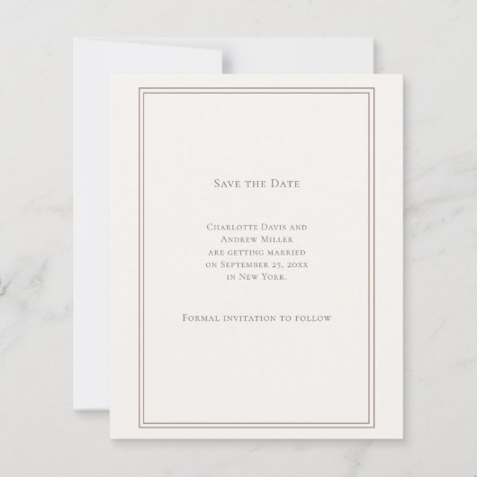 Ivory taupe monogram wreath wedding Save the Date (Achterkant)