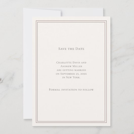 Ivory taupe monogram wreath wedding save the date (Achterkant)