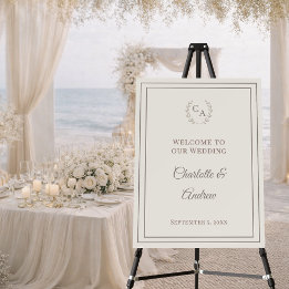 Ivory taupe monogrammed elegant wedding welcome