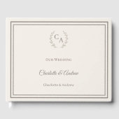 Ivory taupe monogrammed wreath wedding gastenboek (Voorkant)