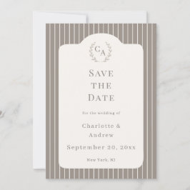 Ivory Taupe Neutral Pinstriped Wedding Kaart