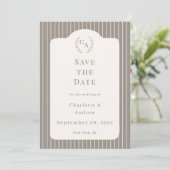 Ivory Taupe Neutral Pinstriped Wedding  Kaart (Staand voorkant)