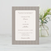 Ivory Taupe Neutral Pinstriped Wedding  Kaart (Staand voorkant)