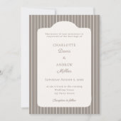Ivory Taupe Neutral Pinstriped Wedding  Kaart (Voorkant)