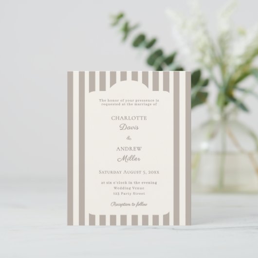 Ivory Taupe Neutral Striped Wedding invitation (Staand voorkant)