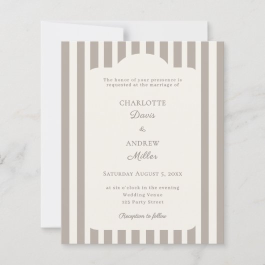 Ivory Taupe Neutral Striped Wedding invitation (Voorkant)