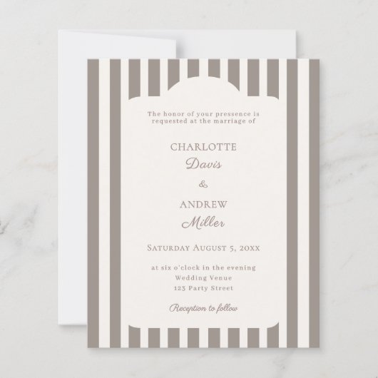Ivory Taupe Neutral Striped Wedding invitation (Voorkant)
