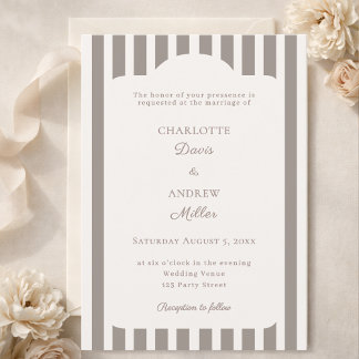 Ivory Taupe Neutral Striped Wedding  Kaart