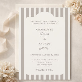 Ivory Taupe Neutral Striped Wedding Kaart
