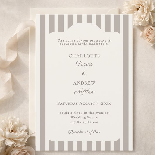 Ivory Taupe Neutral Striped Wedding  Kaart