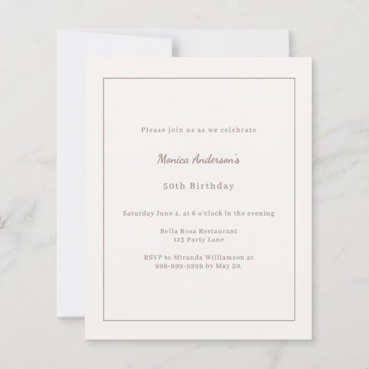 Ivory taupe photo birthday invitation (Achterkant)