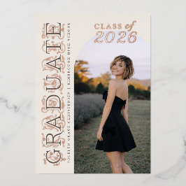 Ivory Taupe Photo Graduation Rose Gold Folie Uitnodiging