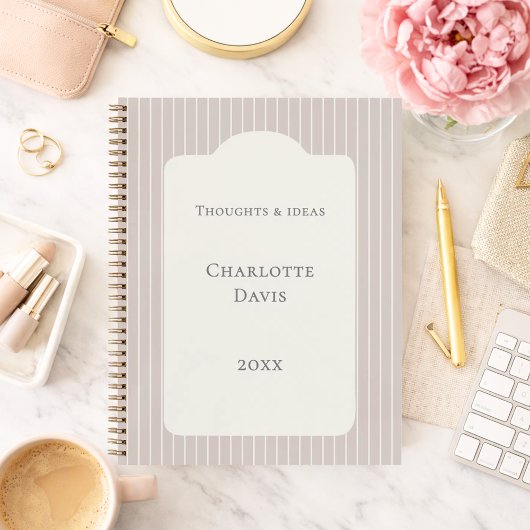 Ivory taupe pinstriped elegant modern notitieboek