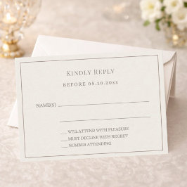 Ivory taupe pinstriped wedding response RSVP Notitiekaartje