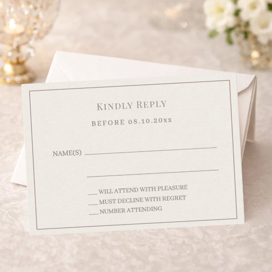 Ivory taupe pinstriped wedding response RSVP Notitiekaartje