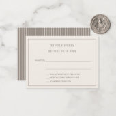 Ivory taupe pinstriped wedding response RSVP Notitiekaartje (Voorkant / Achterkant in situ)