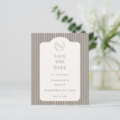 Ivory Taupe Pinstriped Wedding Save the Date Card (Staand voorkant)