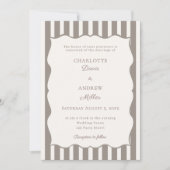 Ivory taupe striped simple wedding kaart (Voorkant)