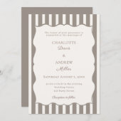 Ivory taupe striped simple wedding kaart (Voorkant / Achterkant)