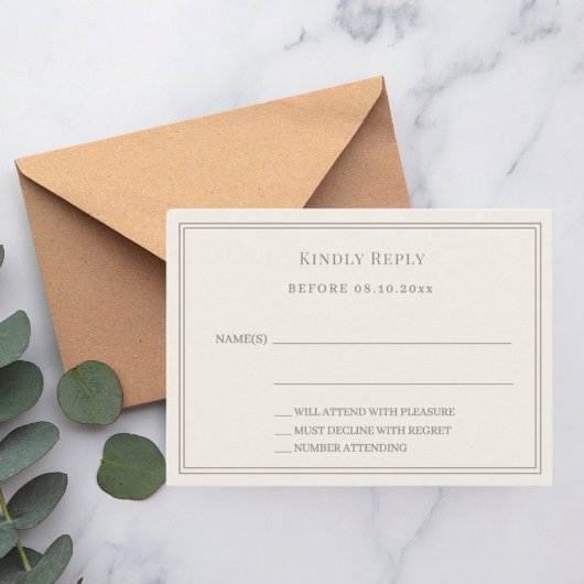 Ivory taupe wedding response RSVP Notitiekaartje