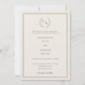 Ivory taupe wreath monogram luxury wedding kaart (Voorkant)