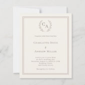 Ivory taupe wreath monogrammed wedding invitation (Voorkant)