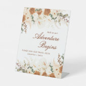 Ivory Terracotta Floral “Our Adventure Begins”  Reclamebord Met Voetstuk (Voorkant)