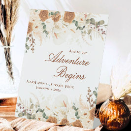 Ivory Terracotta Floral “Our Adventure Begins” Reclamebord Met Voetstuk
