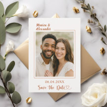 Ivory terracotta photo wedding Save the Date