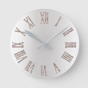 Ivory Titanium Glitter Gray Silver Minimal Metal Ronde Klok