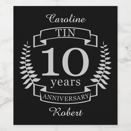 Ivory Traditional bruiloft 10 jaar Wijn Etiket (Enkel label)