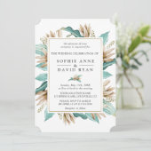 Ivory Turquoise Lilies Flowers Geometric Wedding Kaart (Staand voorkant)