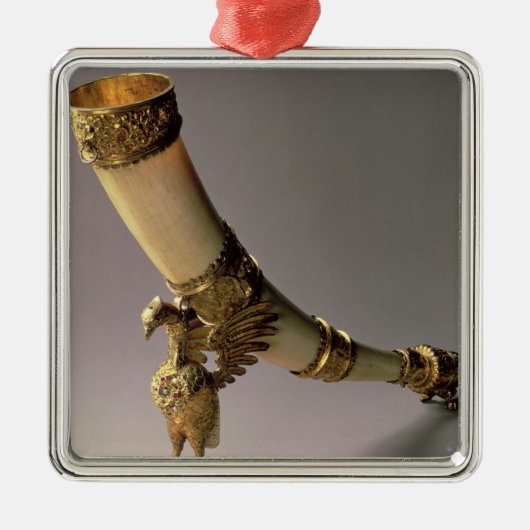 Ivory tusk drink hoorn met zilverkieuwingen metalen ornament (Voorkant)