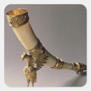 Ivory tusk drink hoorn met zilverkieuwingen vierkante sticker