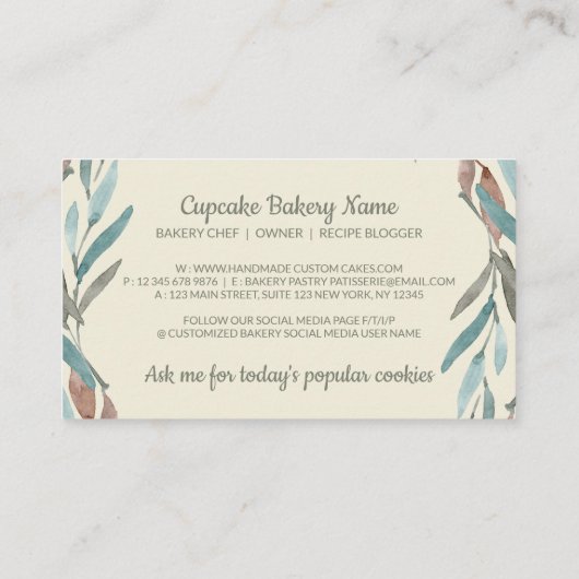 Ivory Vanilla Bakery Flowers Cake Pastry Visitekaartje (Achterkant)