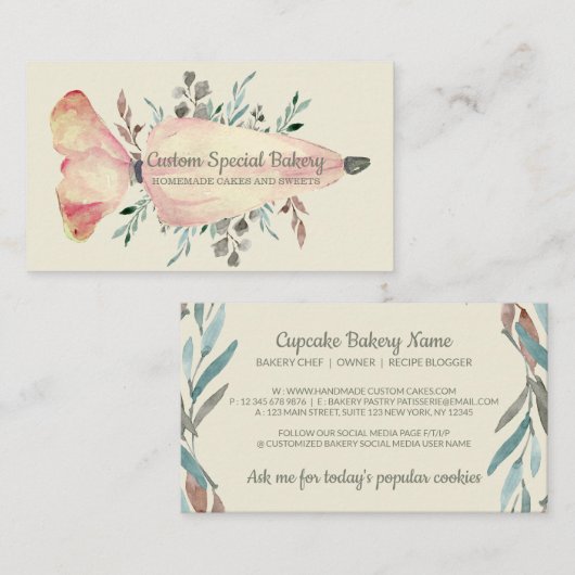 Ivory Vanilla Bakery Flowers Cake Pastry Visitekaartje (Voorkant / Achterkant)