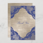 Ivory Velvet Royal Blue Navy Lace Dank u Kaart (Voorkant / Achterkant)